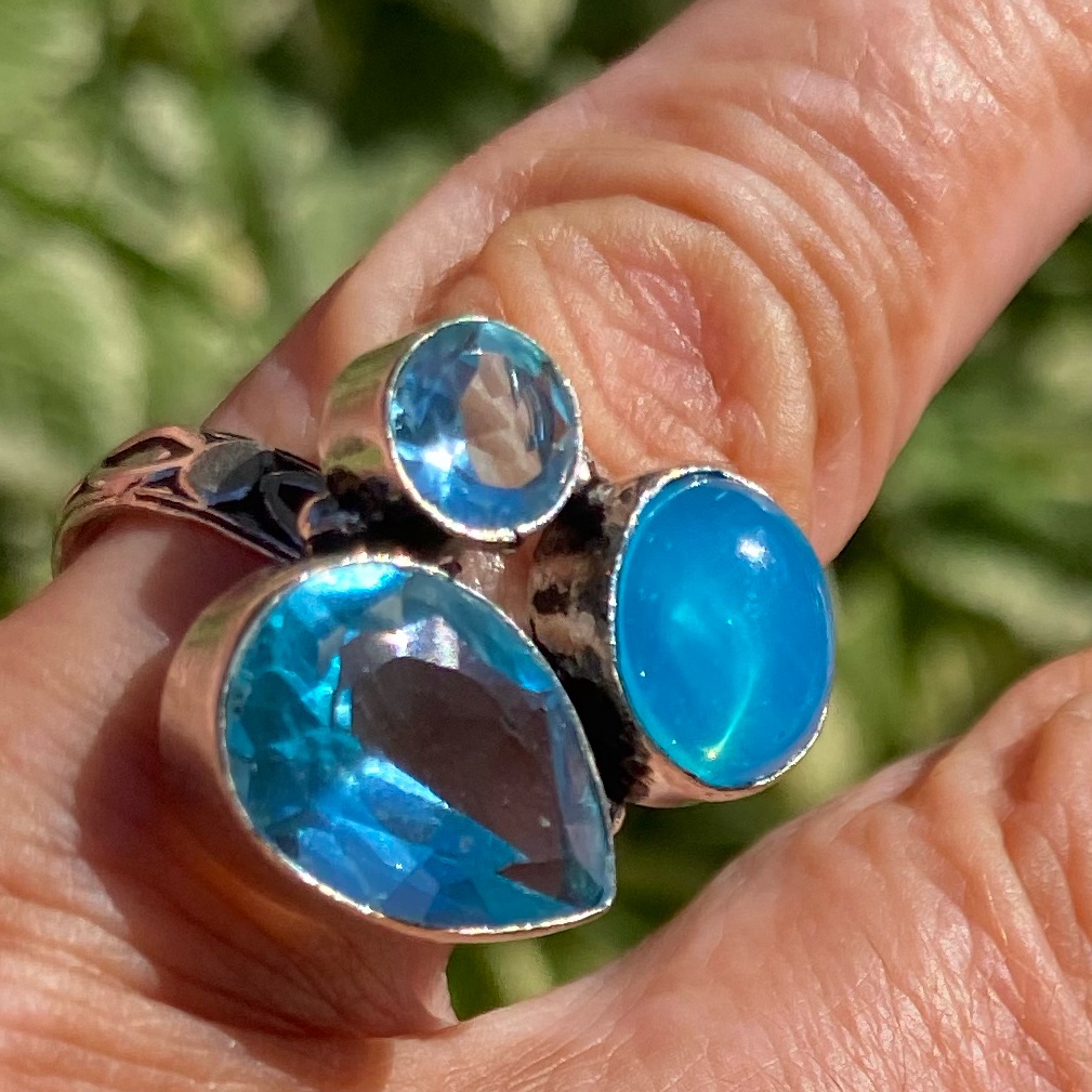 Beautiful Aquamarine & Sterling Silver Handcrafted Ring Size 8